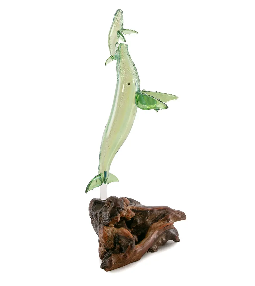 Glass And Wood Sculpture "First Breath, Green" By Luke Olsen 1