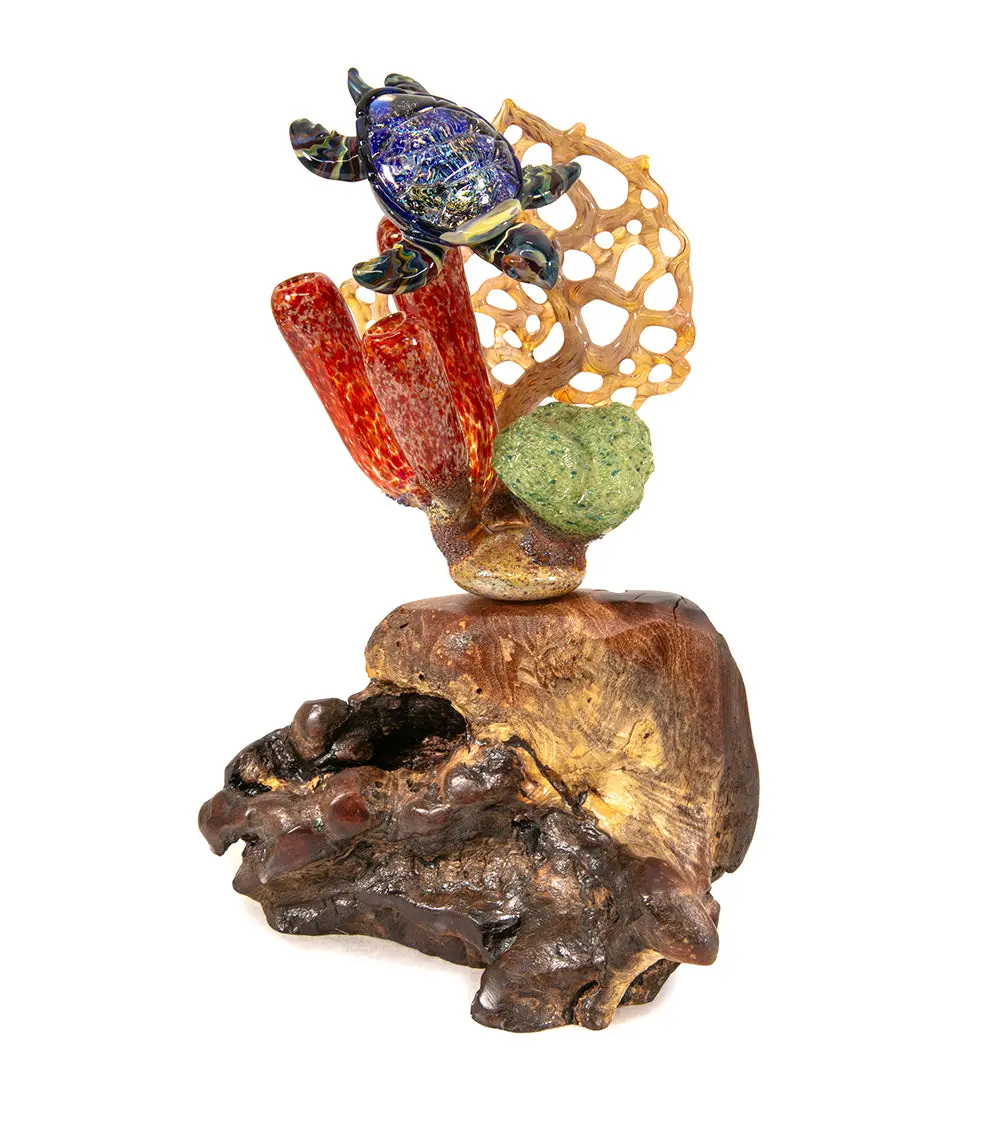 Glass Sculpture "Coral Cluster With Honu" By Luke Olsen 1