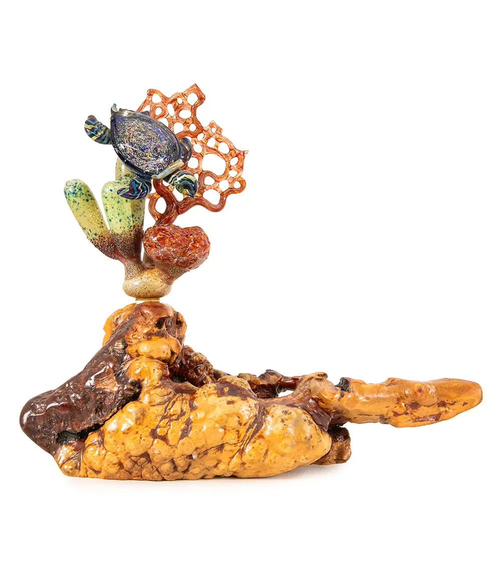 Glass Sculpture "Coral Cluster With Honu" By Luke Olsen 1