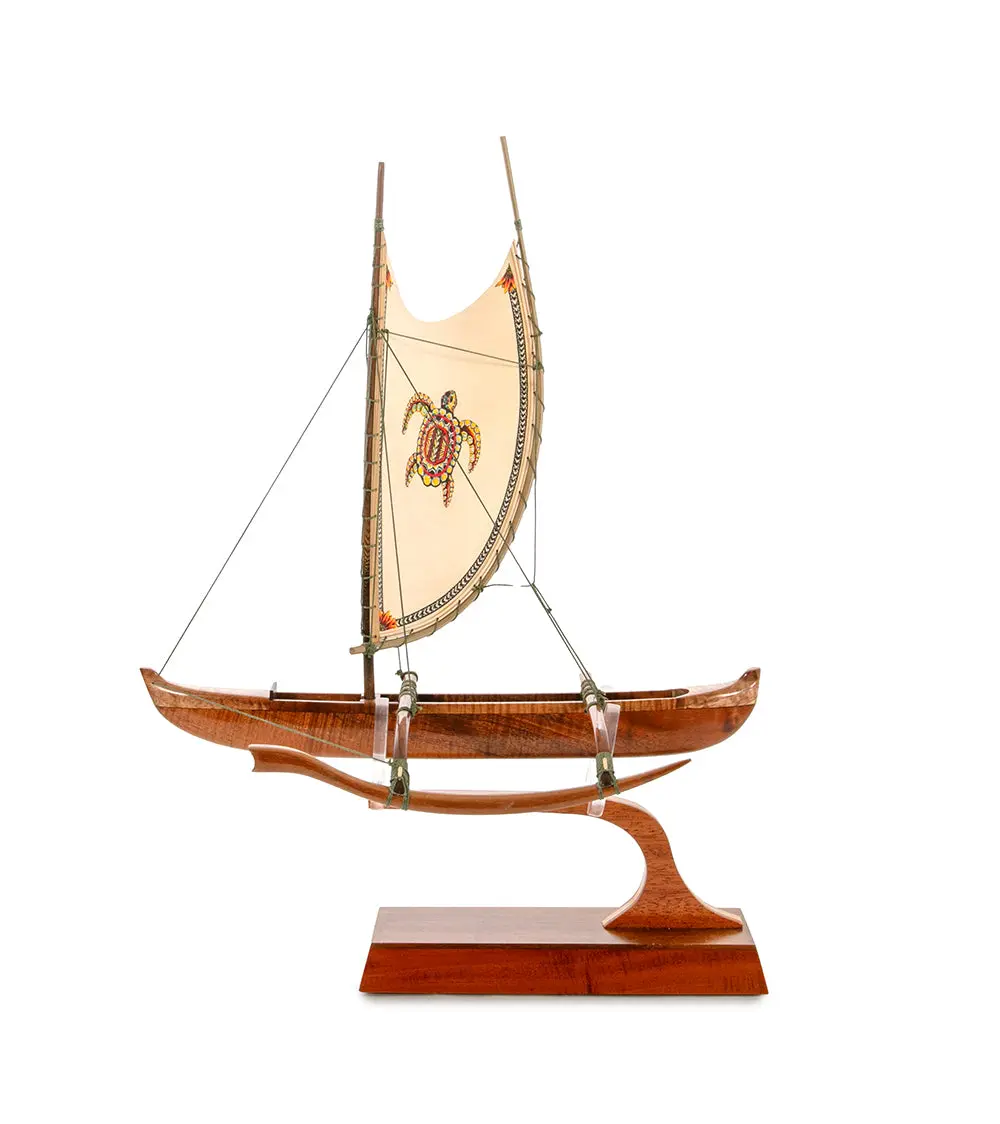Koa 12" Canoe "Hawaiian Fishing" With Hand-Painted Sail By Francis Pimmel 1