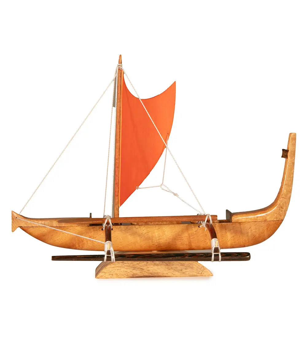 Koa 10”L Canoe “Mini Cook Island With Orange Sail” By Francis Pimmel 1