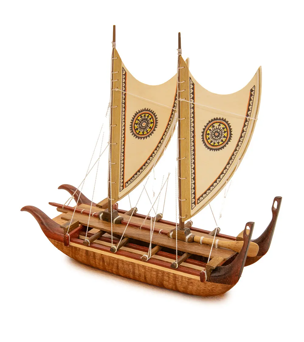Koa 6”L Canoe “Marquesan Double-Hull Canoe With Painted Sails" By Francis Pimmel 1