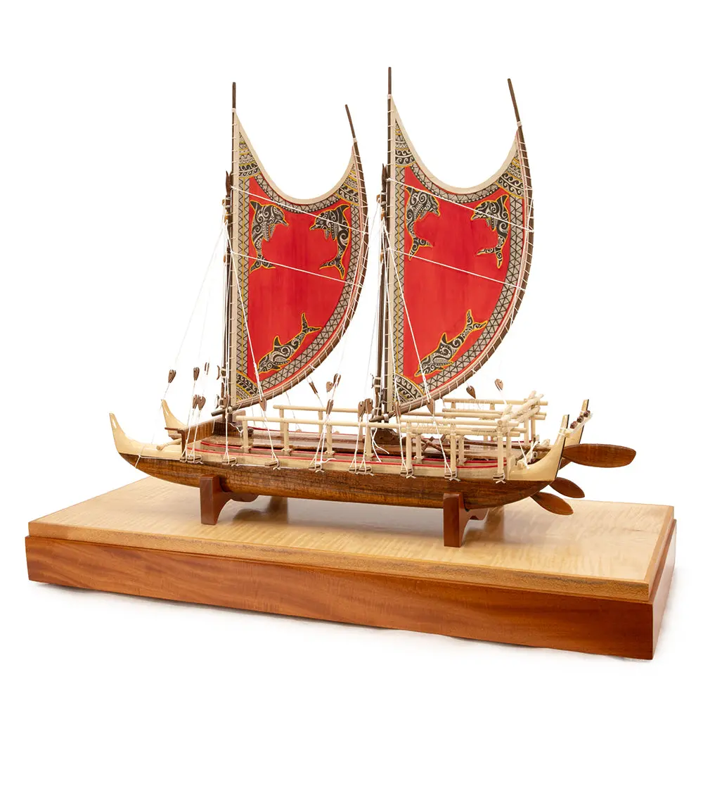 Koa 28”L Canoe “Hokulea” With Custom Painted Sails By Francis Pimmel 2