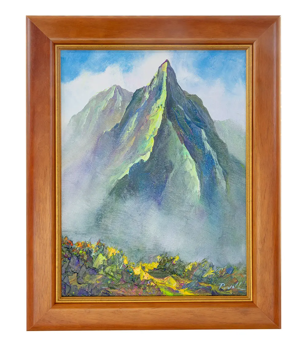 Original Painting: Above The Pali 7/24 By Michael Powell In Koa Frame 12X16 1