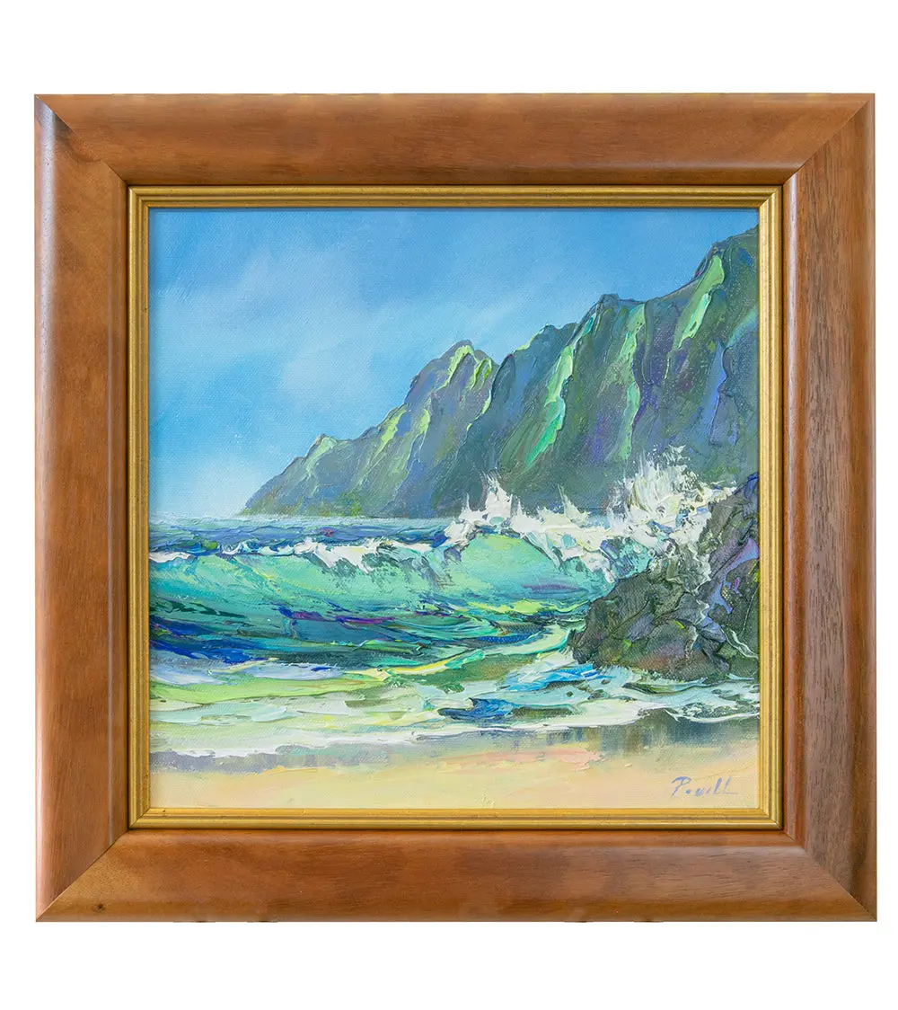 Original Painting: Windward Morning 3/25 By Michael Powell In Koa Frame 12X12 1
