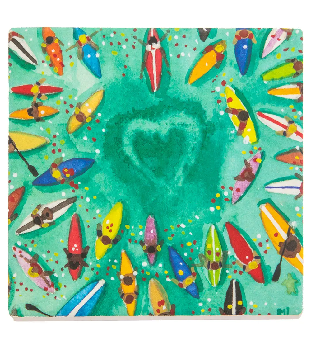 Sandstone Coaster "Paddle Out" (Heart) By Sarah Houglum 1