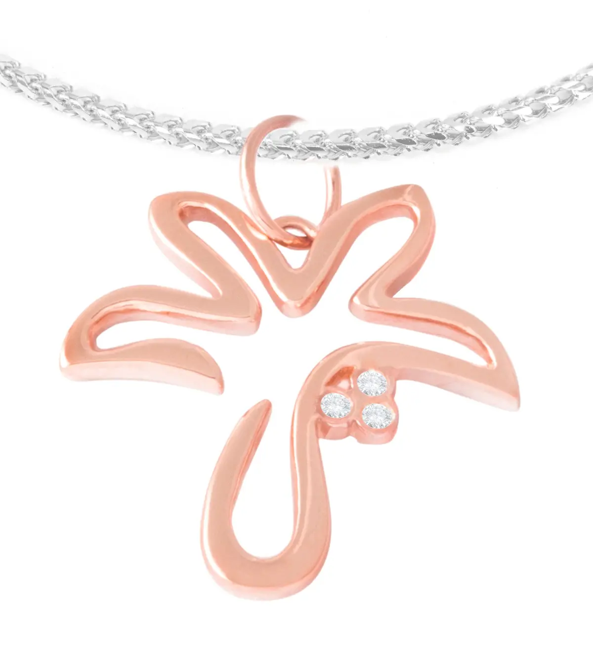 Rose 14K Gold "Royal Palm" Pendant With 3 Diamond Coconuts 1