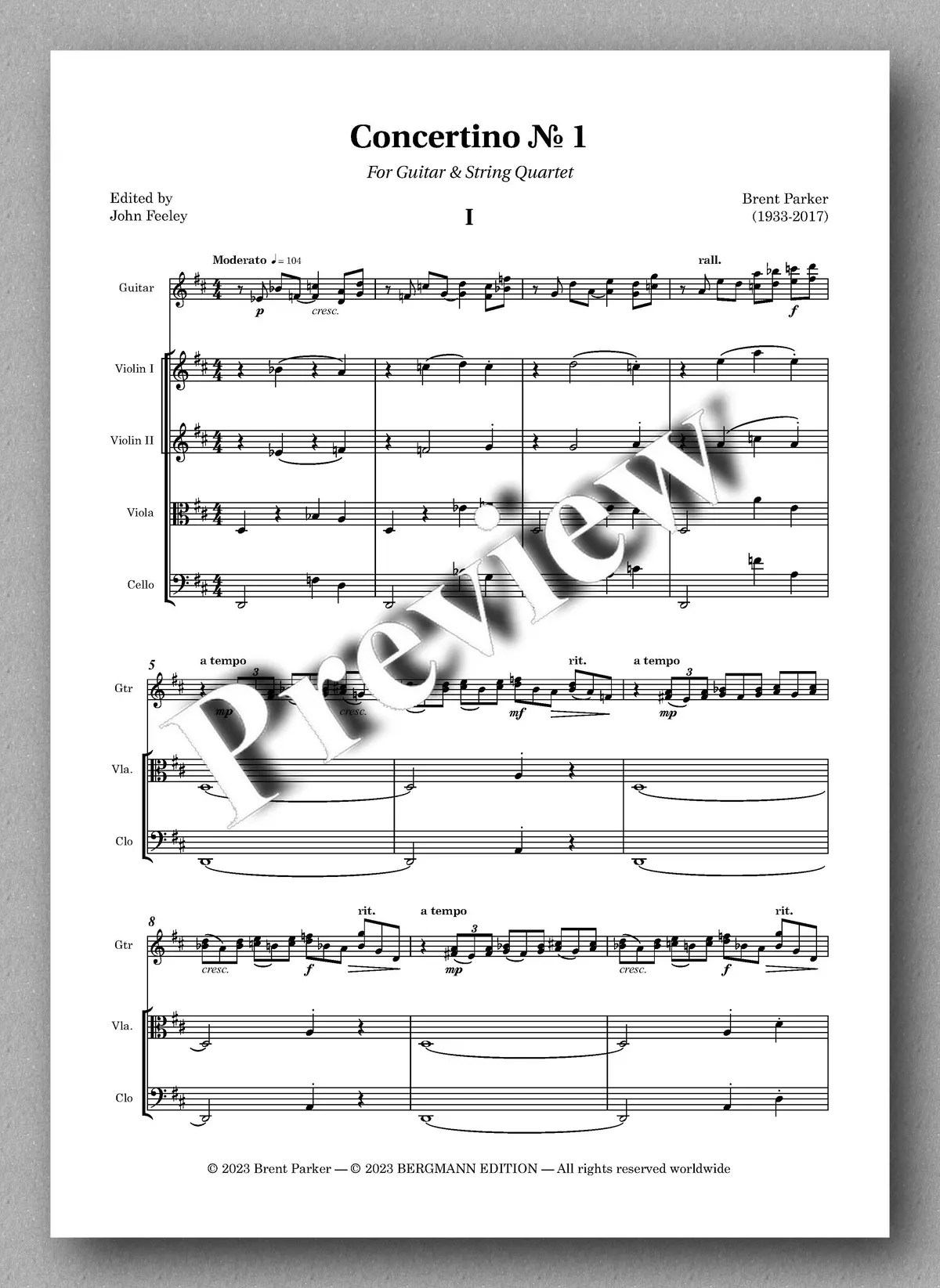Parker, Concertino No. 1, For Guitar And String Quartet 2