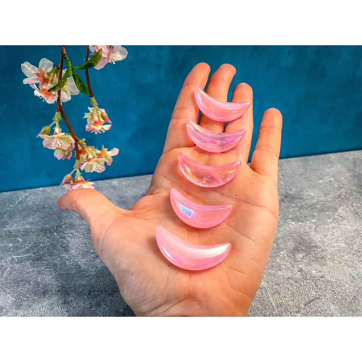 Pink Aura Quartz Moon 2