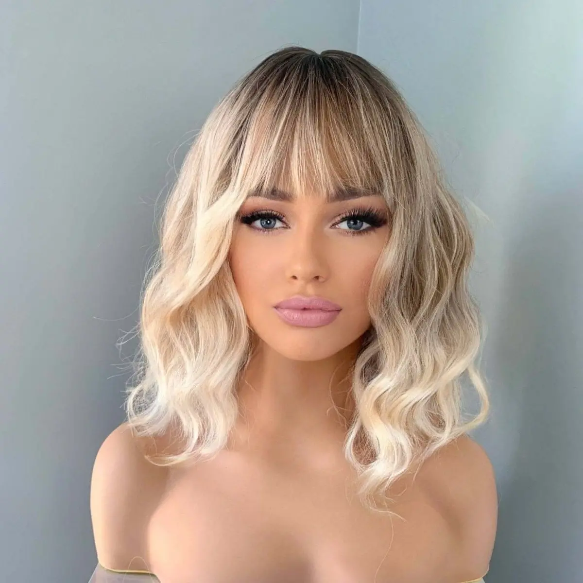 Rebecca Short Blonde Body Wave Wig With Bangs 1