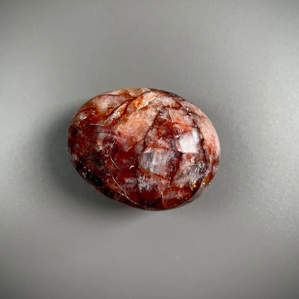 Red Hematoid Fire Quartz Palm Stone - Ethically Sourced 1