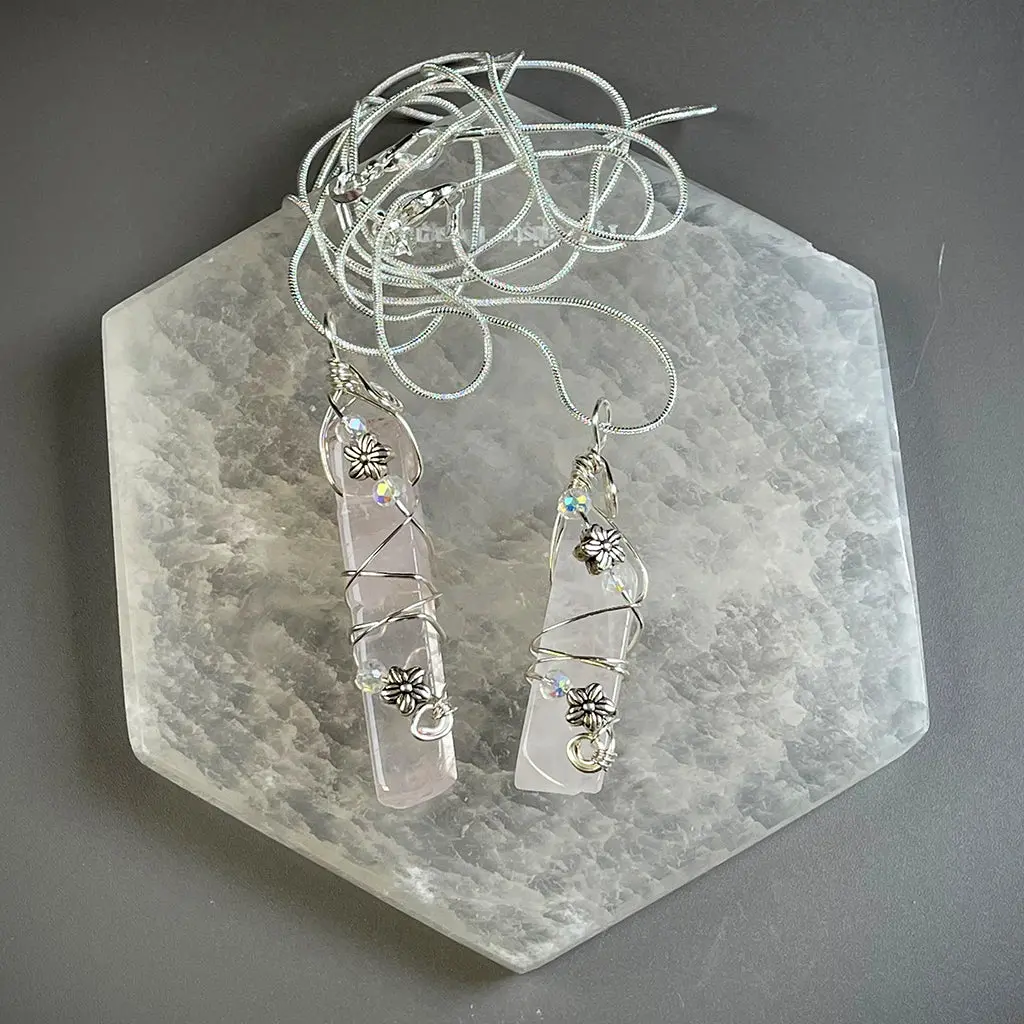 Rose Quartz Flower Handmade Boho Necklace 1