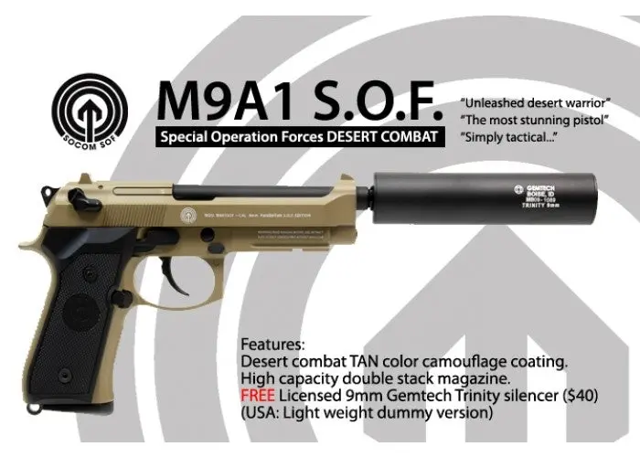 Socom Gear Full Metal Sof M9 Gas Blow Back With Gemtech - Blk 2