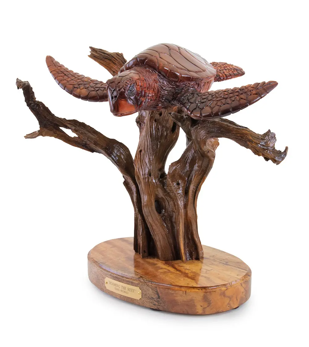 Koa Wood Sculpture "Roaming The Reef" By Craig Nichols 1