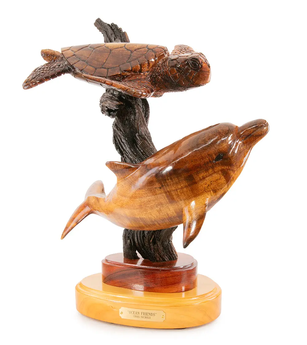 Koa Wood Sculpture "Ocean Friends" By Craig Nichols 1