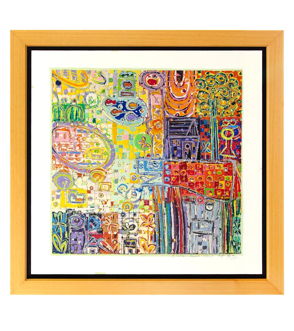 Original Woodblock Painting "Aloha Good Night" By Seung Lee (Framed) 1