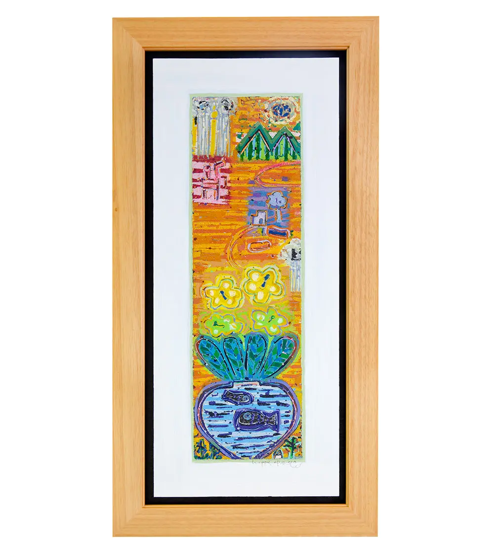 Original Woodblock Painting "Happy" By Seung Lee 1