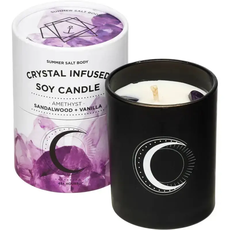 Crystal Infused Soy Candle - Amethyst X Sandalwood & Vanilla 1