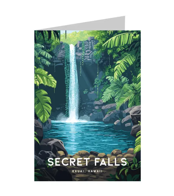 Greeting Card "Secret Falls, Kauai" Hawaii Travel Art 1
