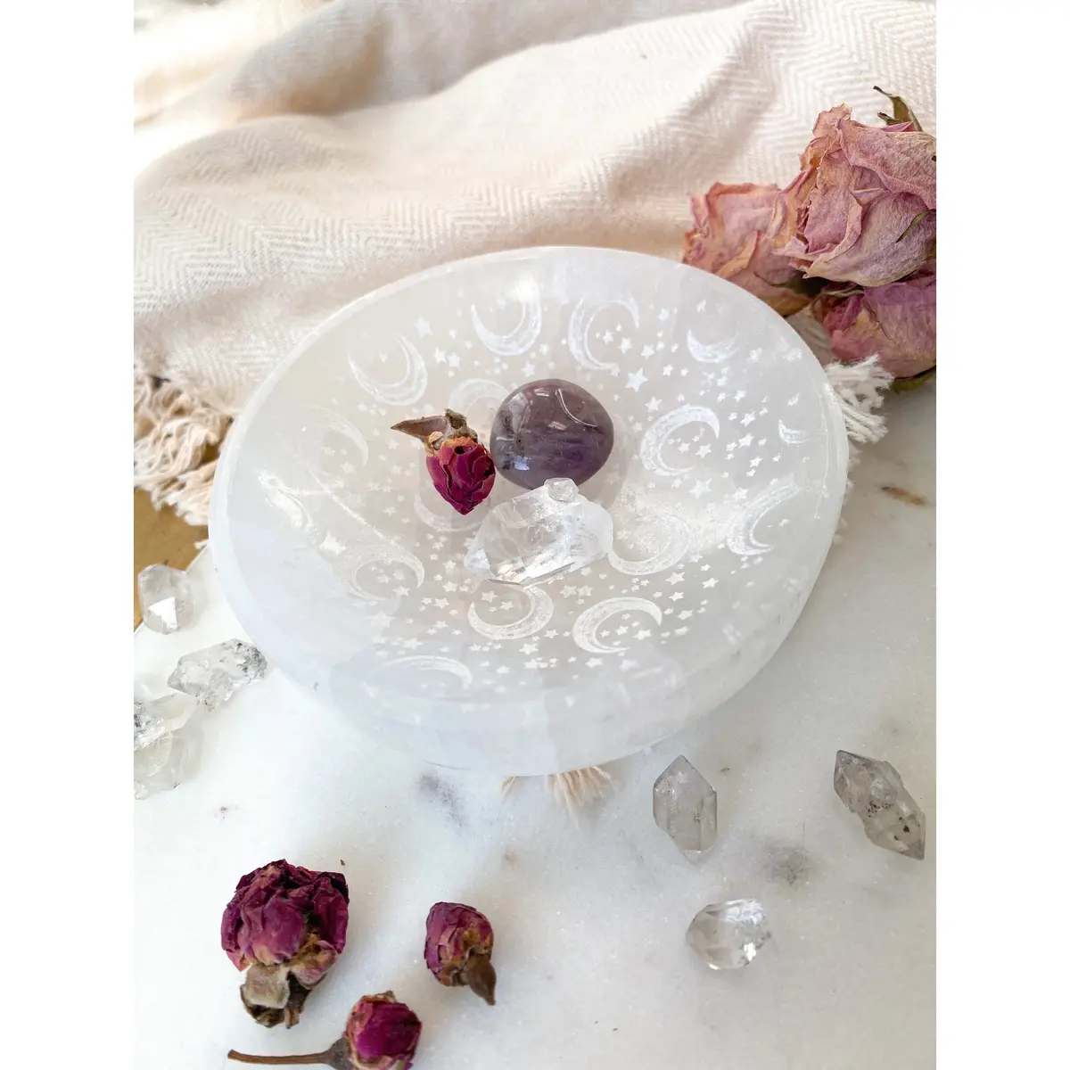 Selenite Offering Bowl - "Celestial Bodies" 8Cms 2