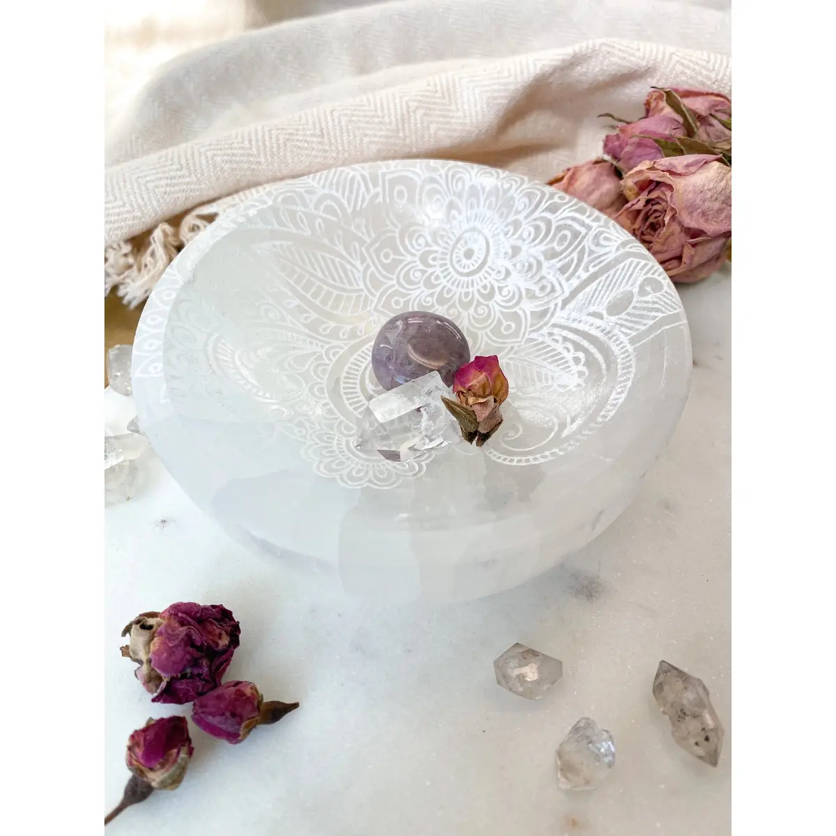 Selenite Offering Bowl - "Henna Prayer" 8Cms 2
