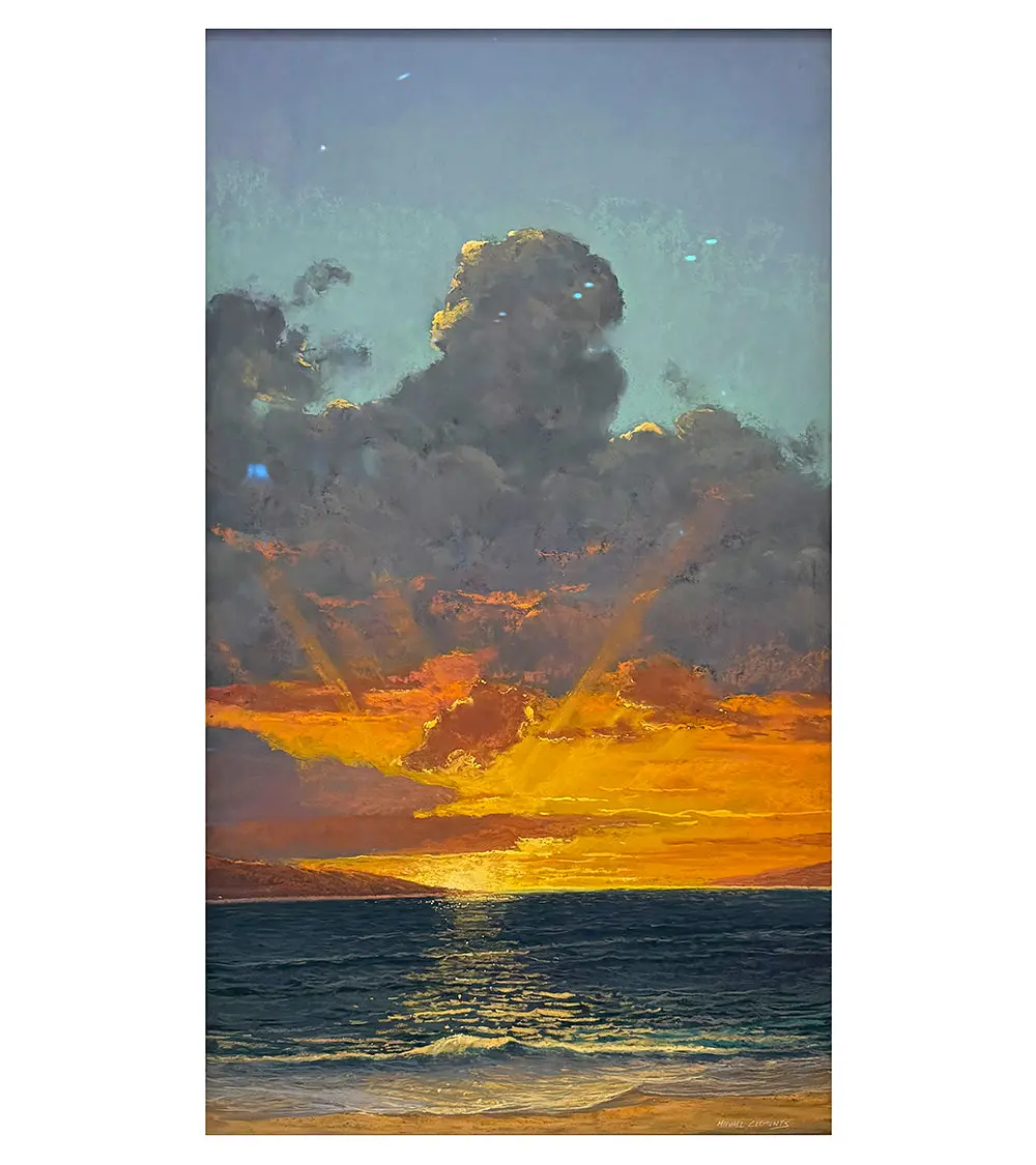 Original Pastel Painting "Sunset Off Kaho'olawe" By Michael Clements 20 X 36 1