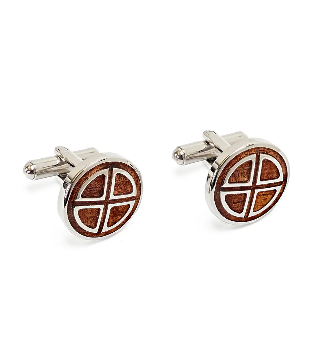 Koa Cuff Links - Round Cross 1