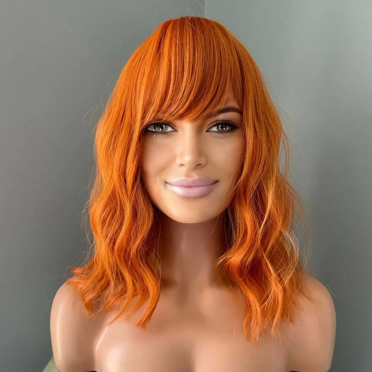 Tangerine Short Orange Wig With Bangs 1