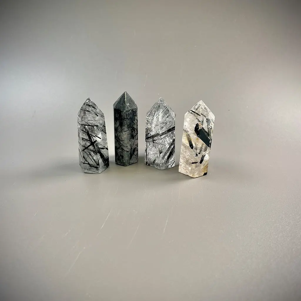 Terminated Black Tourmaline In Quartz Crystal Tower – Grounding & Protective Crystal 1