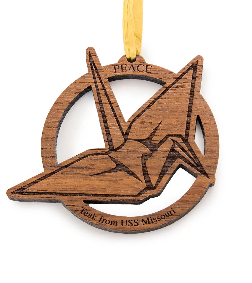 Uss Missouri Teak Ornament, Peace Crane 1