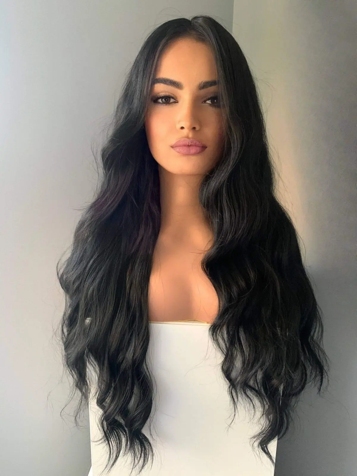 Valentina Long Black Soft Waves Wig 1