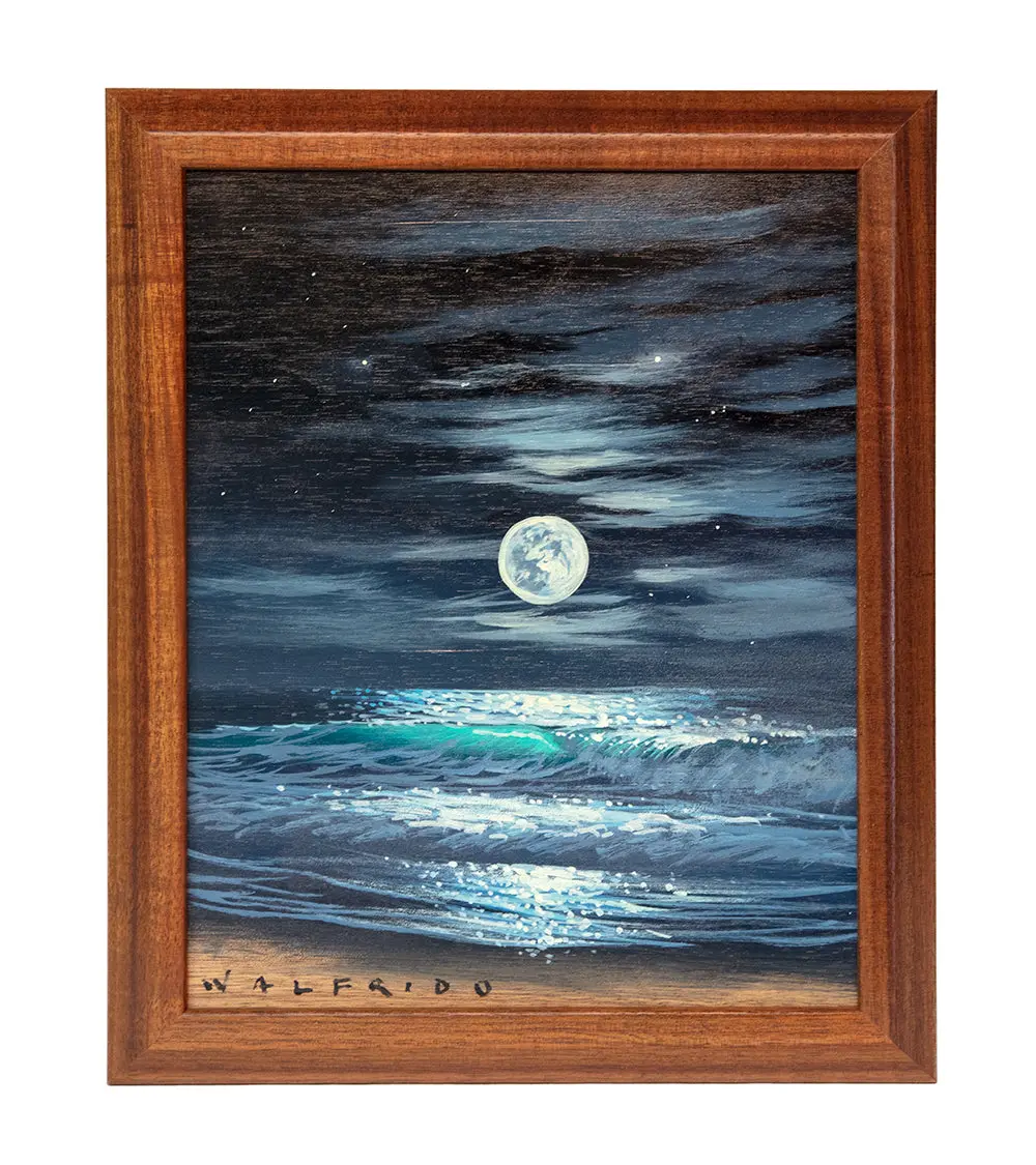 Original Painting: Acrylic On Koa: Full Moon Seascape By Walfrido Garcia 1