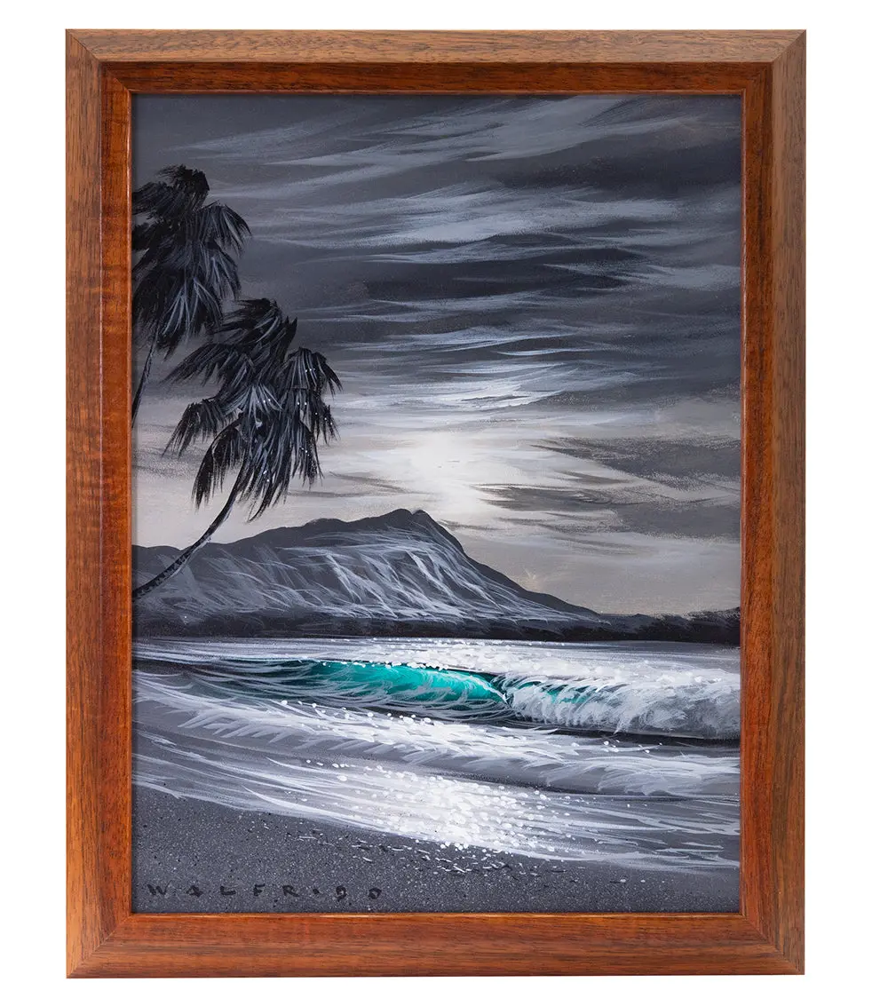 Original Painting: Acrylic On Koa: Shades Of Grey Diamondhead By Walfrido Garcia 1