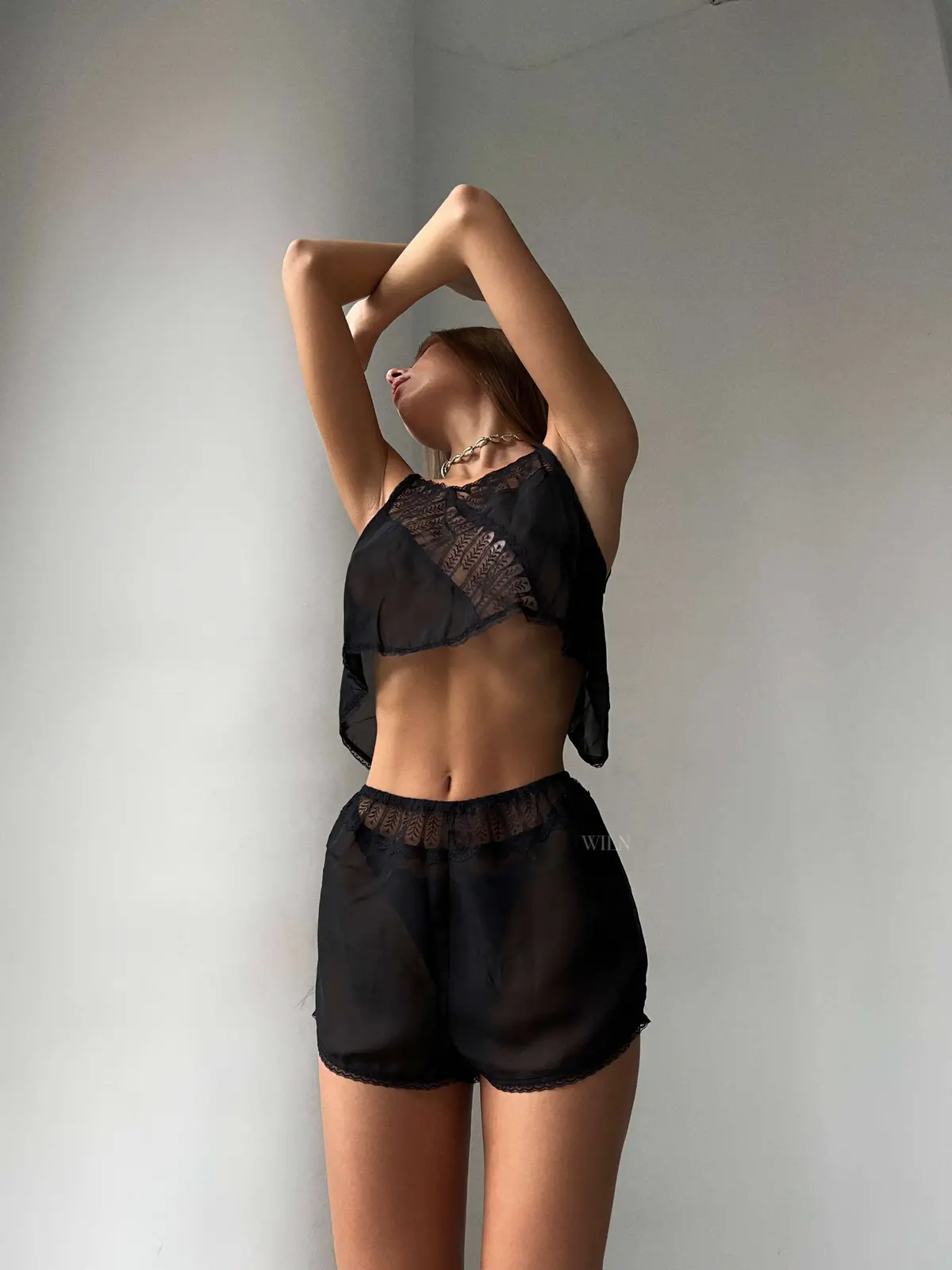 Whisper 2-Piece Mesh & Lace Set - Black 1