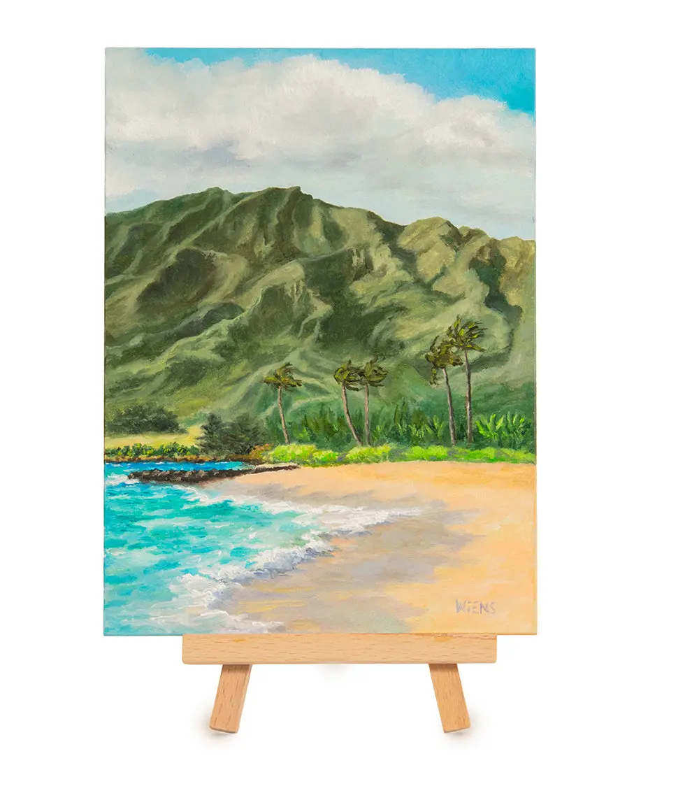 Original Oil Painting "Kaʻanapali Beach 1021" With Table-Top Easel By Laura Wiens 1