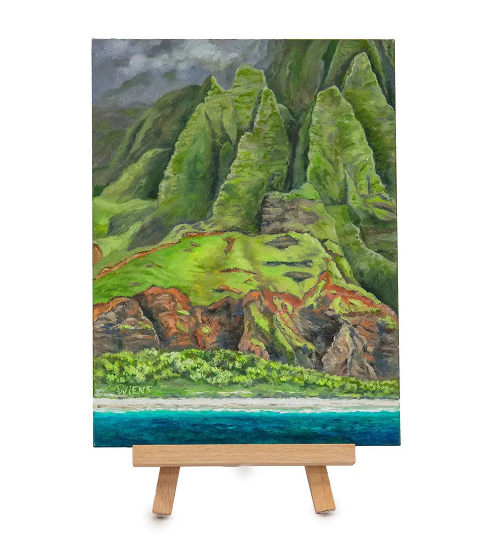 Original Oil Painting "Napali Coast 1027" With Table-Top Easel By Laura Wiens 1