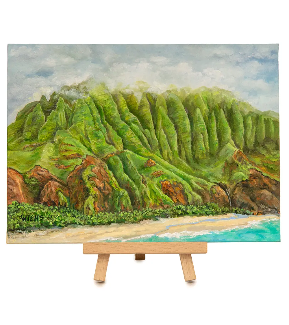Original Oil Painting "Fluted Mountains Of The Napali Coast 1029" With Table-Top Easel By Laura Wiens 1