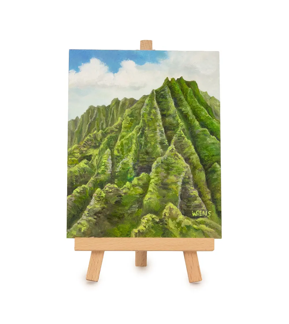 Original Oil Painting "Lush Greens Of The Pali 1031" With Table-Top Easel By Laura Wiens 1