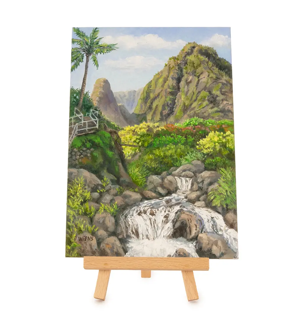 Original Oil Painting "Iao Valley 1032" With Table-Top Easel By Laura Wiens 1