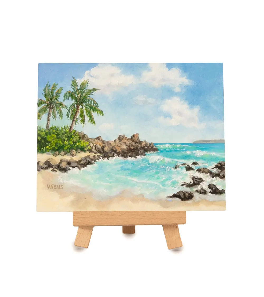 Original Oil Painting "Paʻako Beach 1034" With Table-Top Easel By Laura Wiens 1