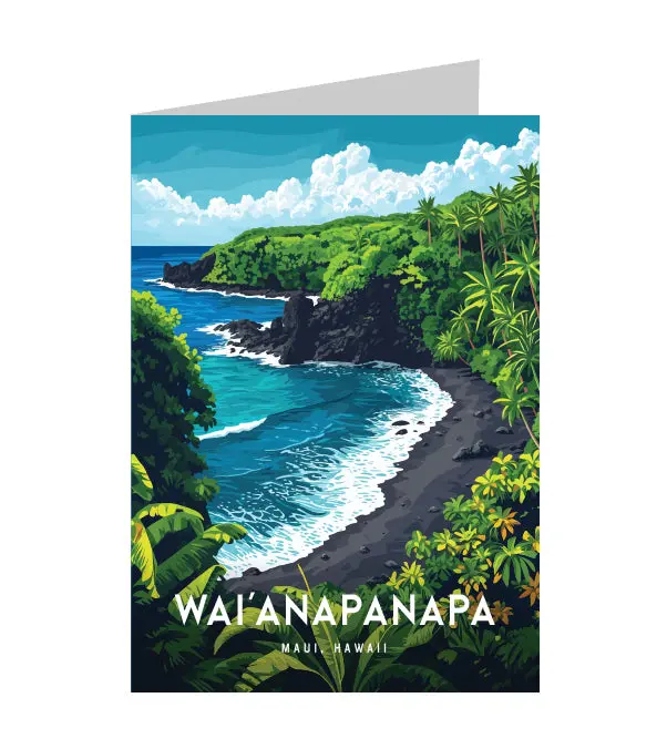 Greeting Card "Waiʻanapanapa, Maui" Hawaii Travel Art 1