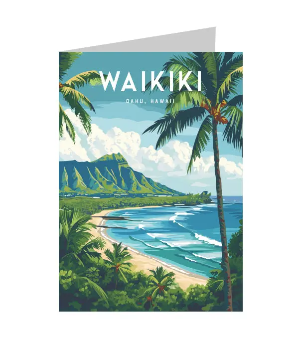 Greeting Card "Waikiki, Oahu" Hawaii Travel Art 1