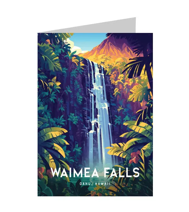 Greeting Card "Waimea Falls, Oahu" Hawaii Travel Art 1