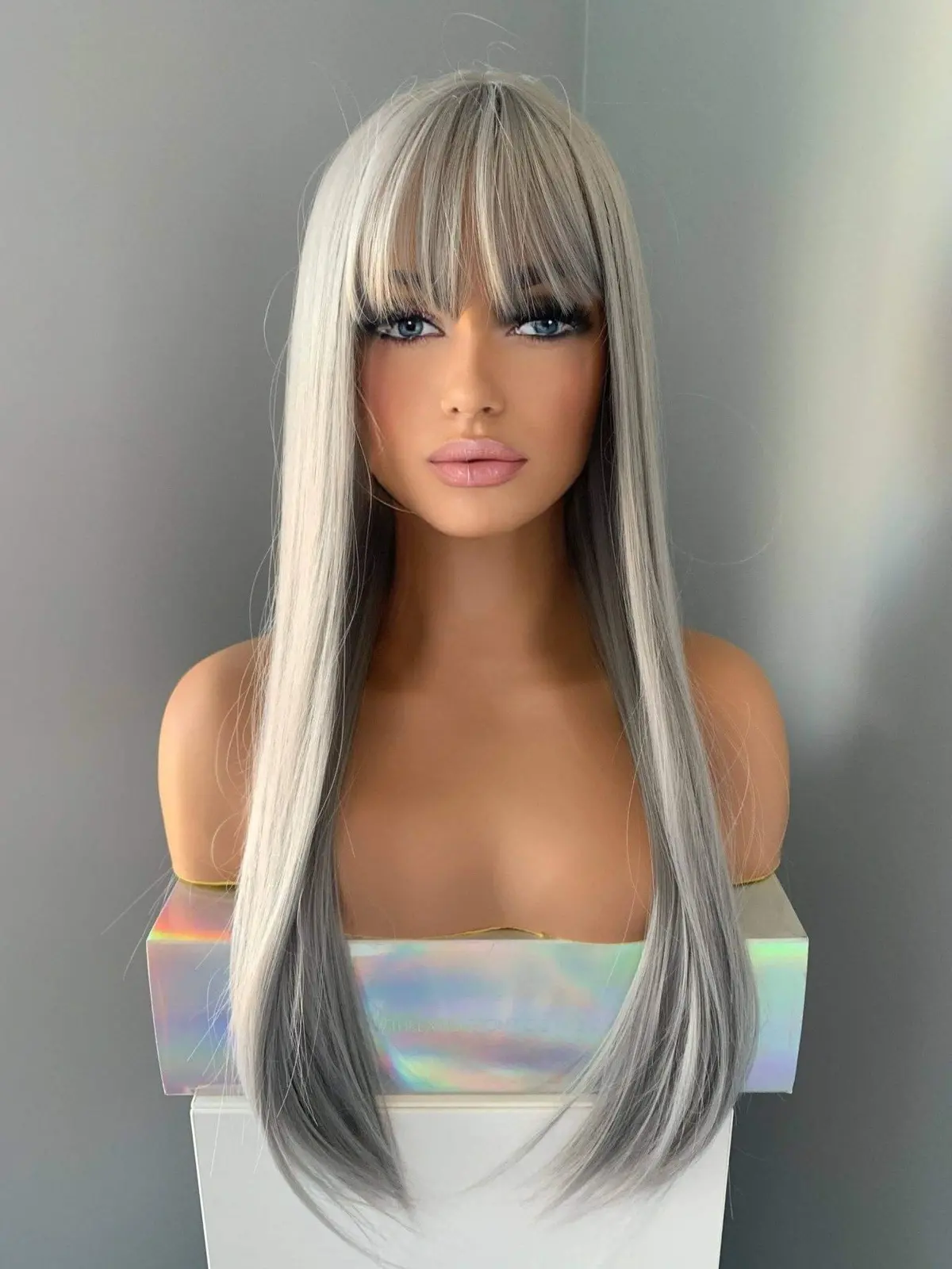 Winny Long Straight Grey Silver Wig With Bangs 1