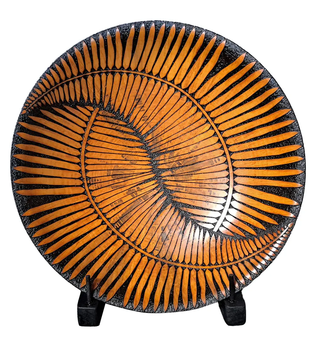 Pyrography Cook Pine Platter With Stand "Ying Yang Fern #843" By Michael Patrick Smith 1