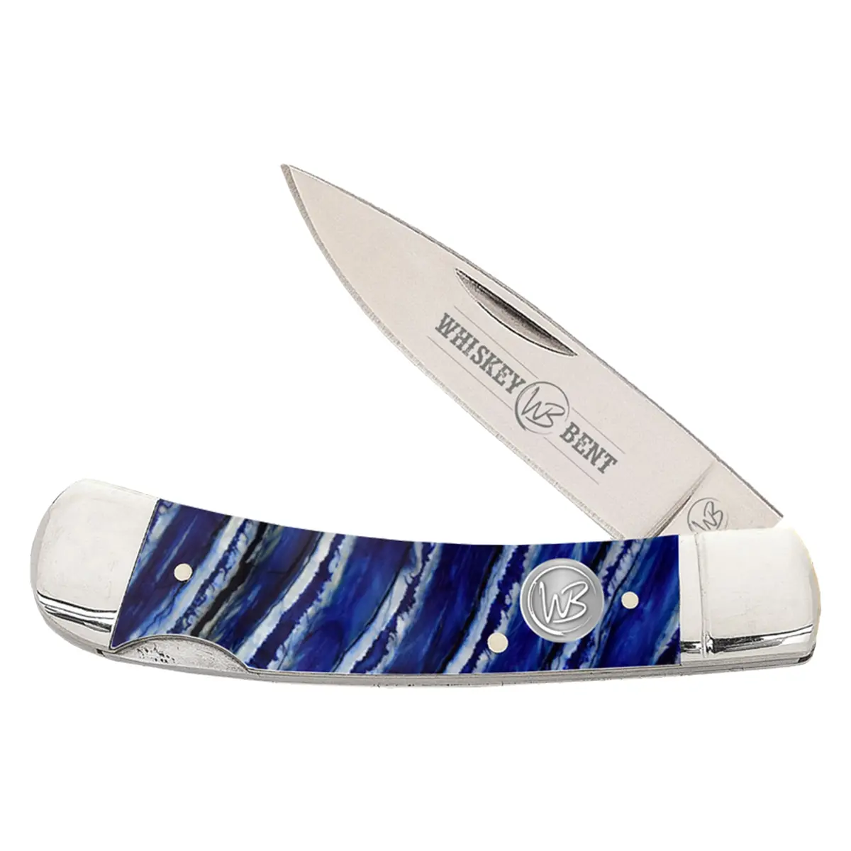 Whiskey Bent Trapper Pocket Knife Single Locking Blade - Blue Mammoth 1
