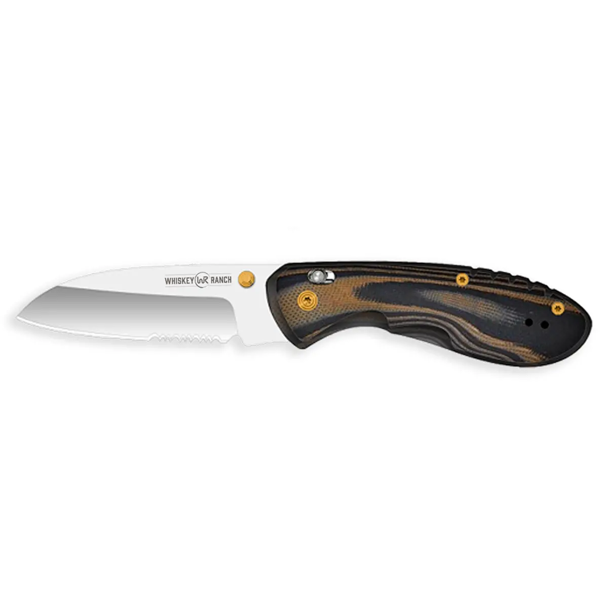 Whiskey Bent Pocket Knife Single Blade Catch Pin Lock With Clip 60/40 Serrated 'Chaps' 1