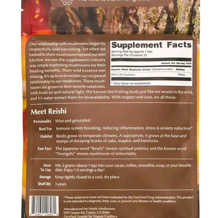 Reishi Fruiting Body 1:1 Water Extracted & Organic 63G - Ora Cacao 2