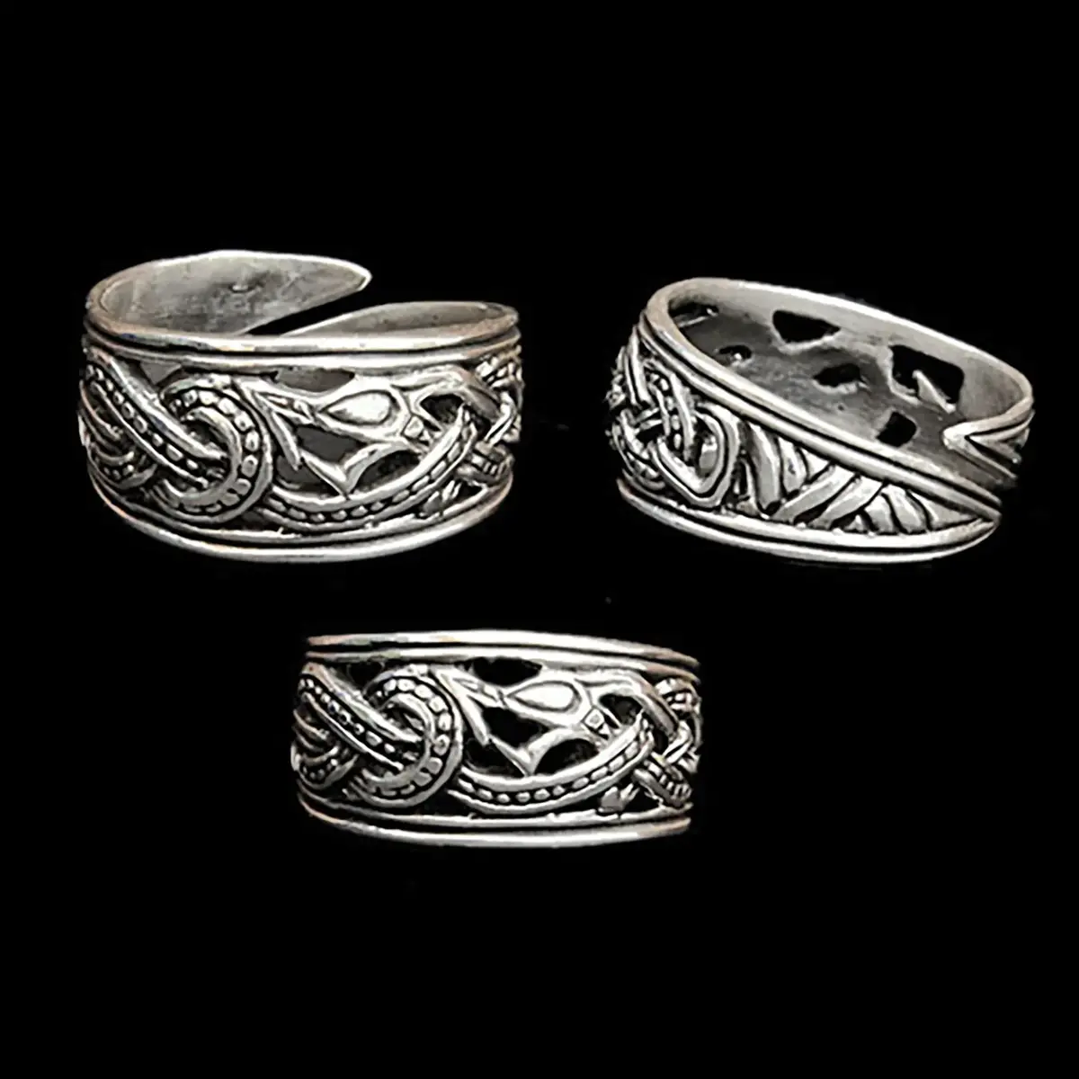 Silver Openwork Ringerike Viking Dragon Ring 2