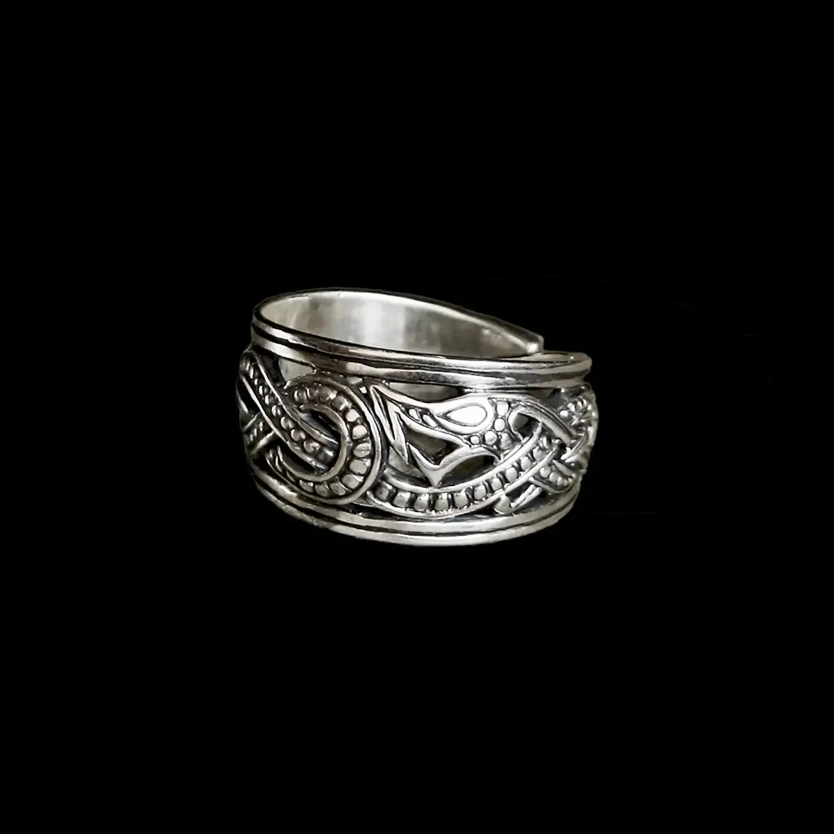 Silver Openwork Ringerike Viking Dragon Ring 1